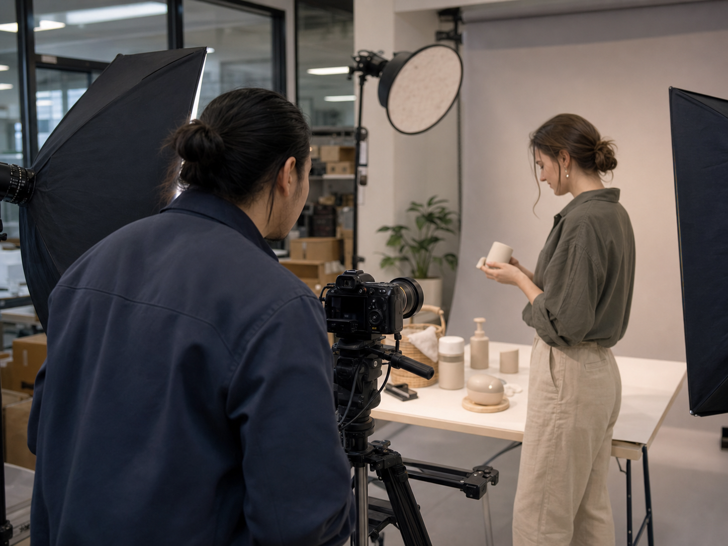 UGC product content production studio with camera and lighting setup