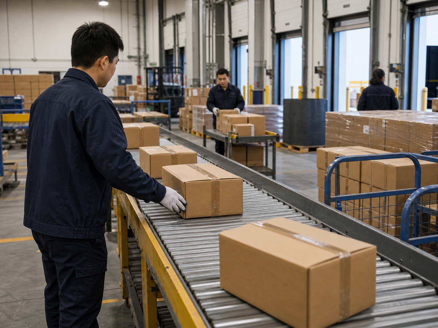 Outbound conveyor and dispatch area in a warehouse